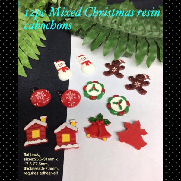 12pc Mixed Christmas resin cabachons