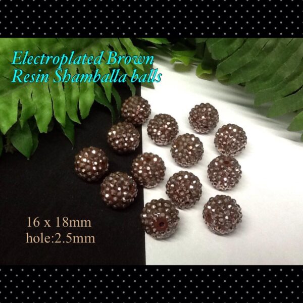 Electroplated Brown Resin Shamballa balls (16x18mm)