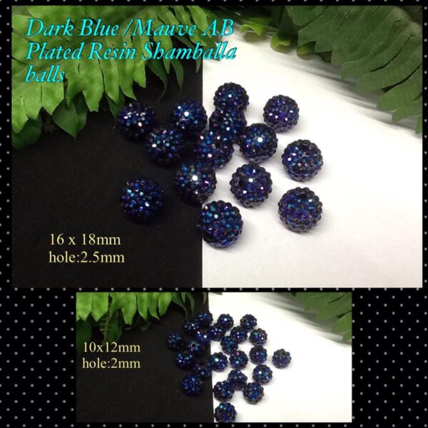 Dark Blue/Mauve AB Plated Resin Shamballa balls