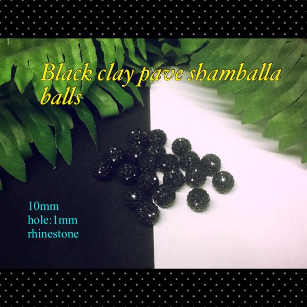 Black clay pave rhinestone shamballa balls (10mm)