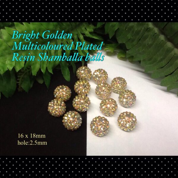 Bright Golden MulticolouRed Plated Resin Shamballa balls (16x18mm)