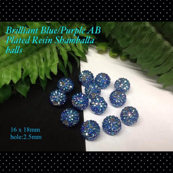 Brilliant Blue/Purple AB Plated Resin Shamballa balls (16x18mm)