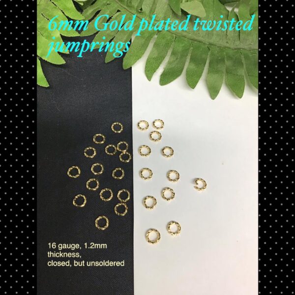 6mm 16gauge gold plated twisted jumprings (15pcs)