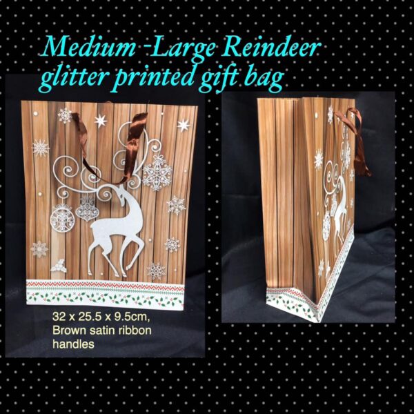 Medium-large reindeer glitter printed gift bag