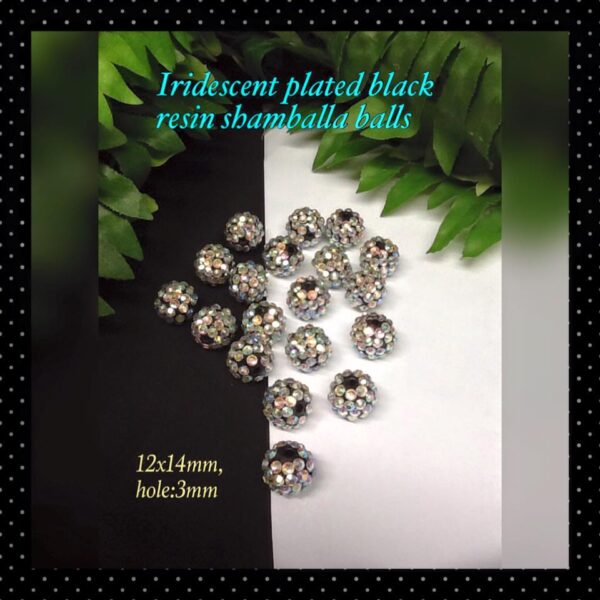 12 x 14mm Iridescent plated black resin shamballa balls (10pcs)