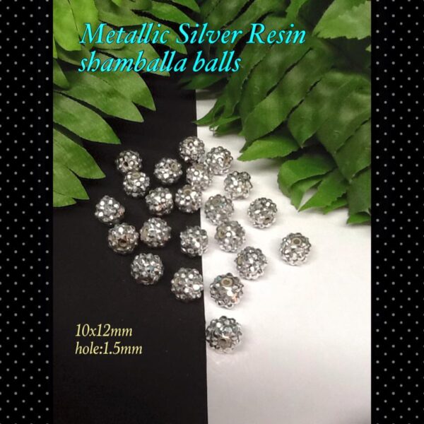 10x12mm Metallic silver resin shamballa balls (10pcs)