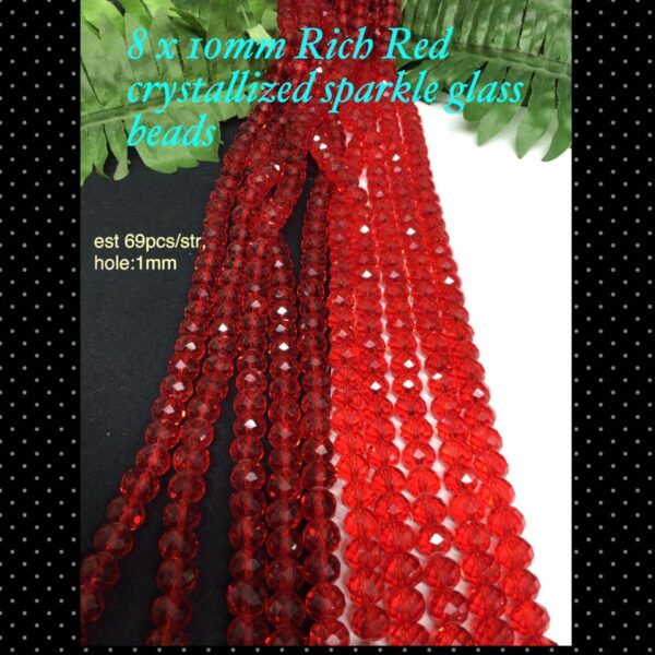 8 x 10mm Rich Red crystallized sparkle glass beads