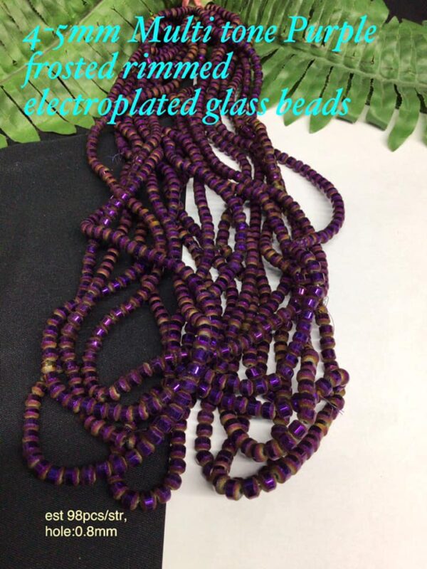 4-5mm Multi Tone Purple frosted rimmed electroplated glass beads