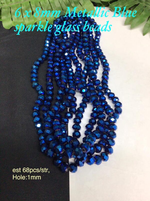 6 x 8mm Metallic Blue sparkle glass beads