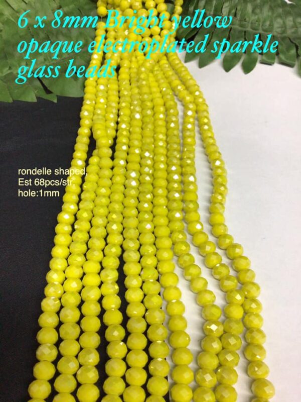 6x8mm Bright yellow opaque electroplated sparkle glass beads