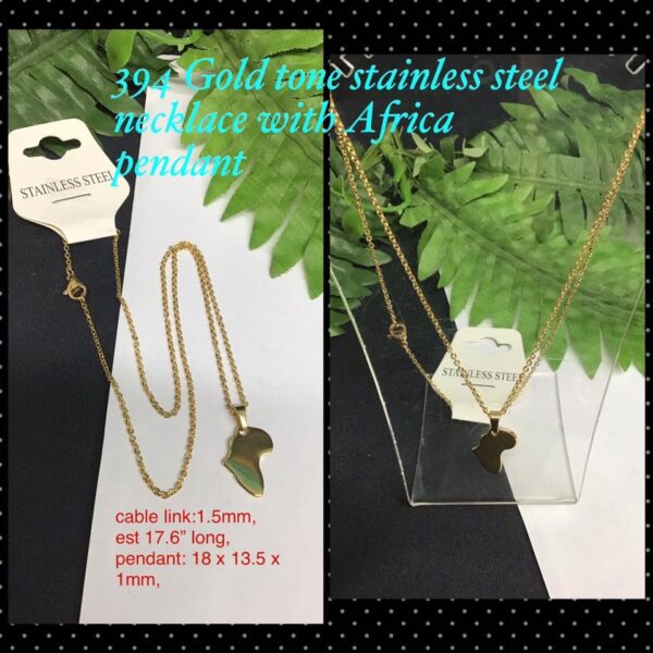 394 Gold tone Stainless steel necklace with Africa map pendant (17.6") 30% off!