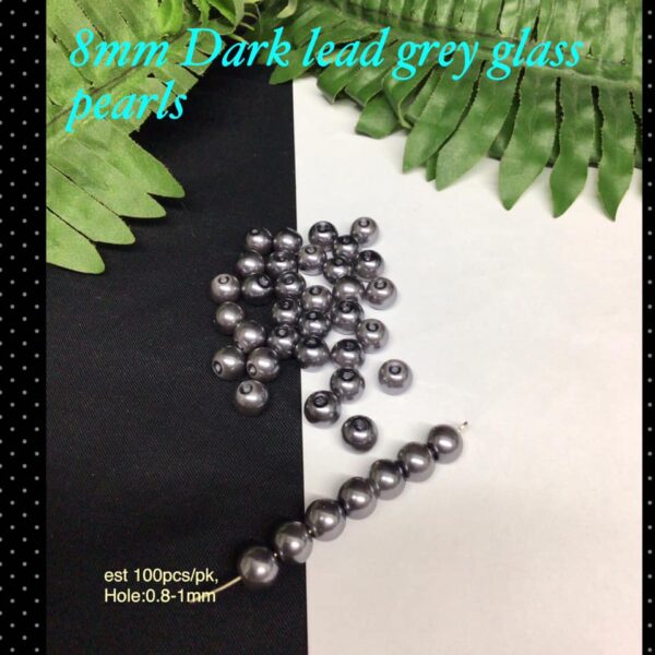 8mm Dark Lead grey glass pearls