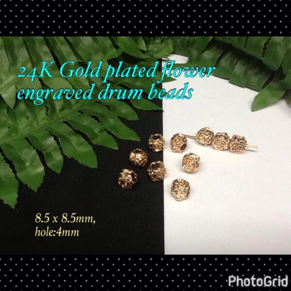 24Karat Gold Plated flower engraved drum beads