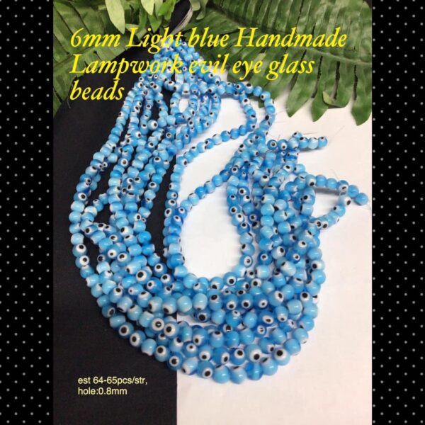 6mm Light blue Handmade Lampwork Evil eye glass beads