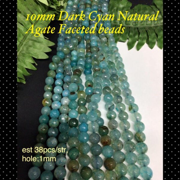 10mm Dark Cyan Natural Agate faceted beads