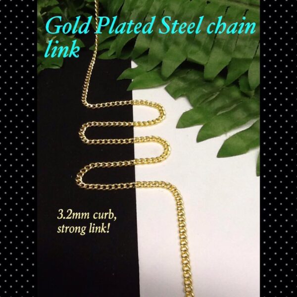 3.2mm Curb link Gold Plated Steel chain (per foot)