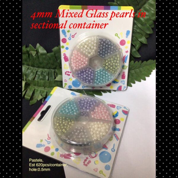 4mm Mixed Glass pearls in round sectional container (pastels)