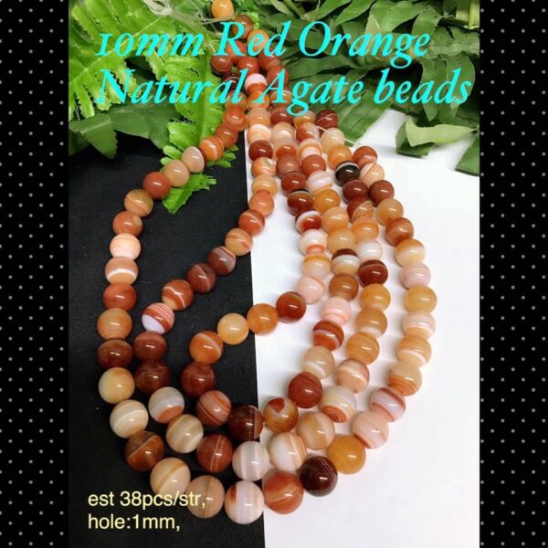 10mm Red Orange Natural Agate beads