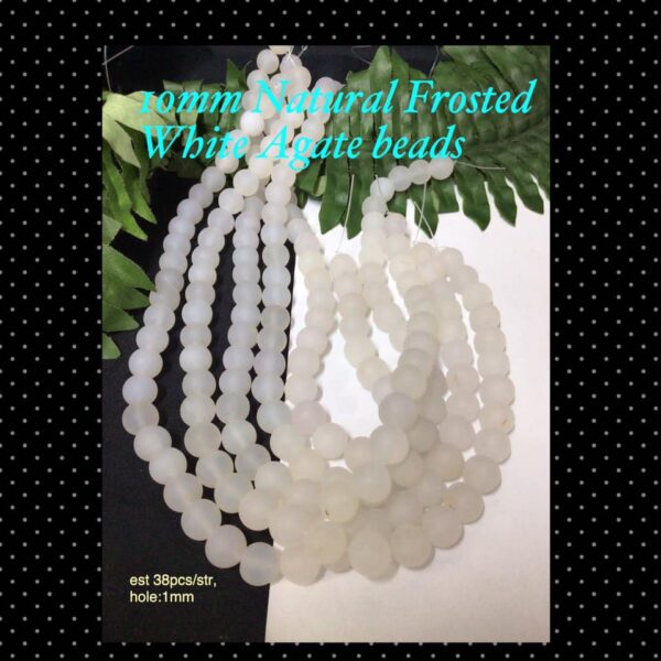 10mm Natural Frosted White Agate beads