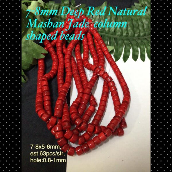 7-8mm Deep Red Natural Mashan Jadecolumn shaped beads