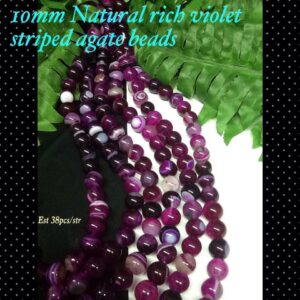 10mm Natural Rich Violet Striped Agate beads