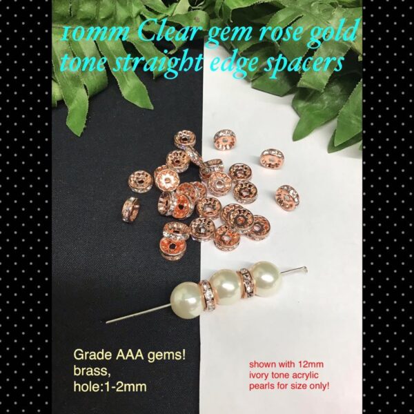 10mm Clear gem rose gold tone straight edge spacers