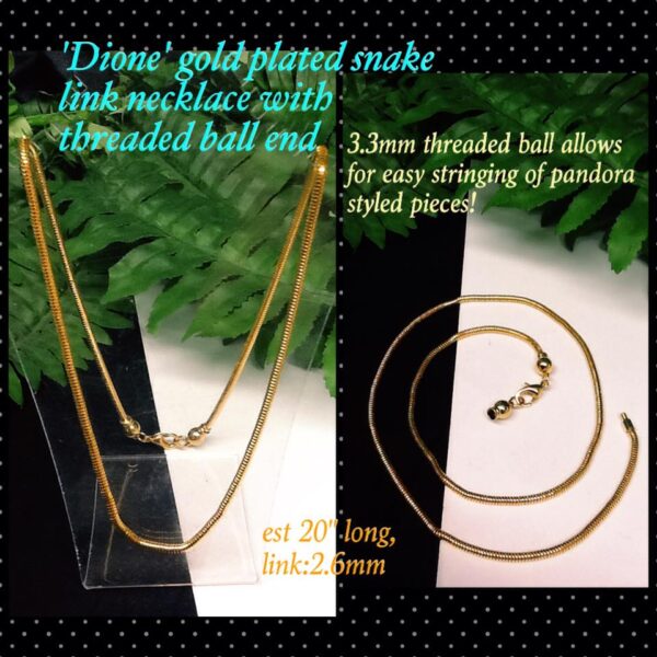 'Dione; gold plated snake link necklace with threaded ball end