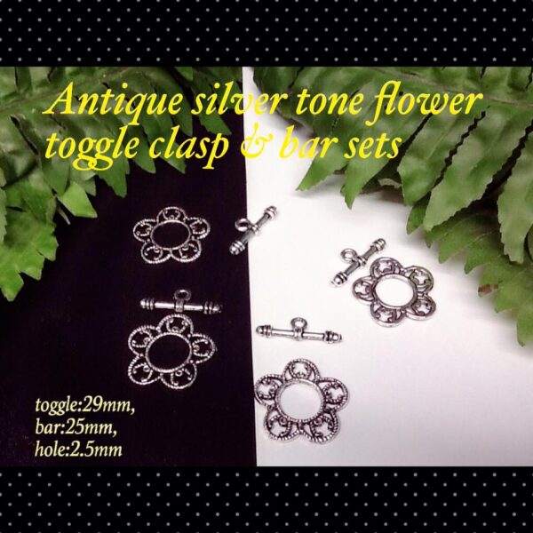 29mm Flower shaped Antique silver tone flower toggle clasp/ bar sets (4sets)