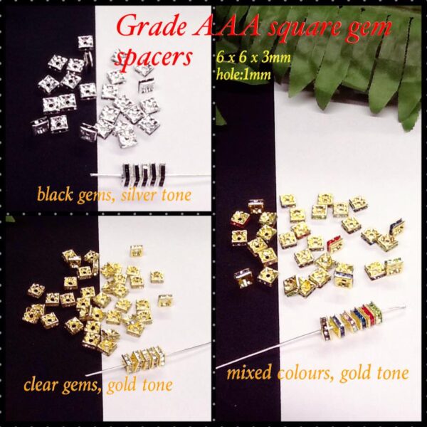 6mm Grade AAA square gem spacers (10pcs)