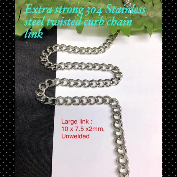 10 x 7.5mm Stainless steel twisted curb chain link