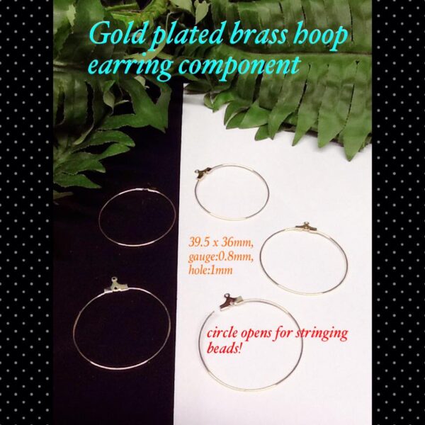 Gold plated brass hoop earring component (pair)