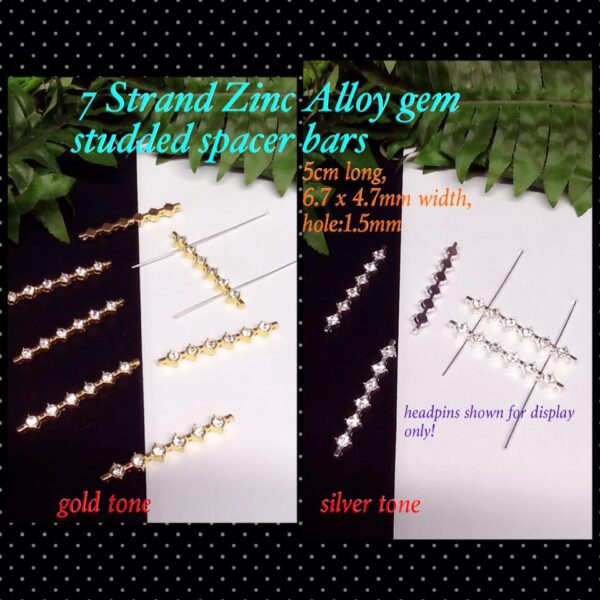 6 strand zinc alloy gem studded spacer bars (3pcs)