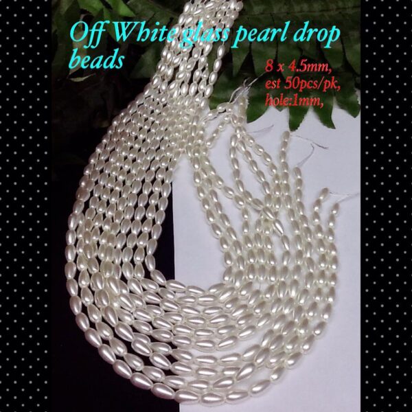 8mm Off white glass pearl drop beads (est 50pcs)