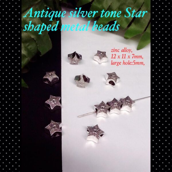 12mm Antique silver tone Star shaped metal beads (5pcs)