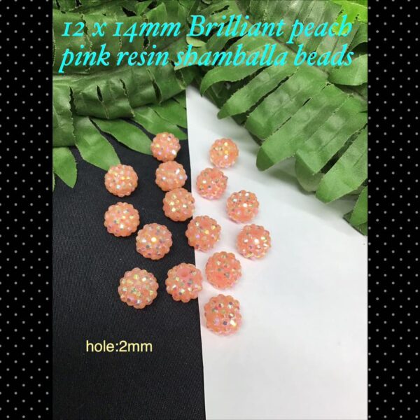 12x14mm Brilliant peach pink resin shamballa beads (8pcs)