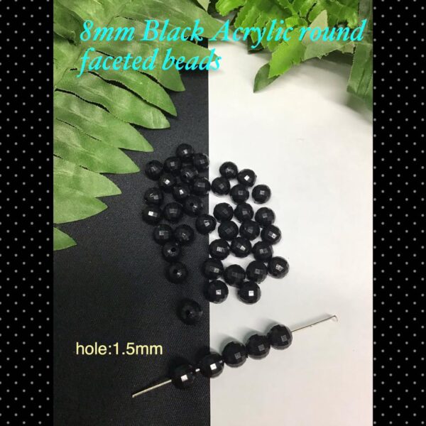 8mm Black Acrylic round faceted beads