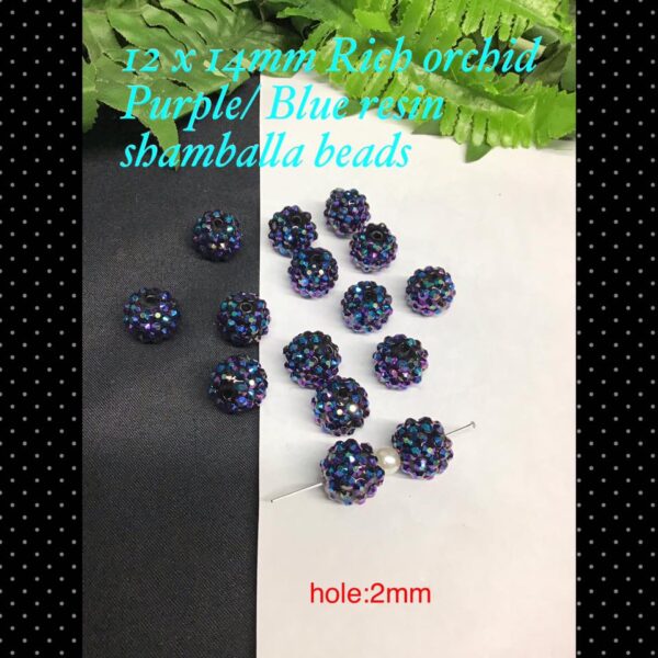 12x14mm rich orchid purple/blue resin shamballa beads (10pcs)