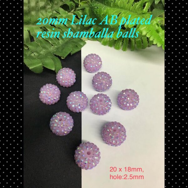 20mm Lilac AB Plated resin shamballa balls (3pcs)