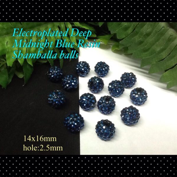 Electroplated Deep Midnight Blue Resin Shamballa balls (14x16mm)