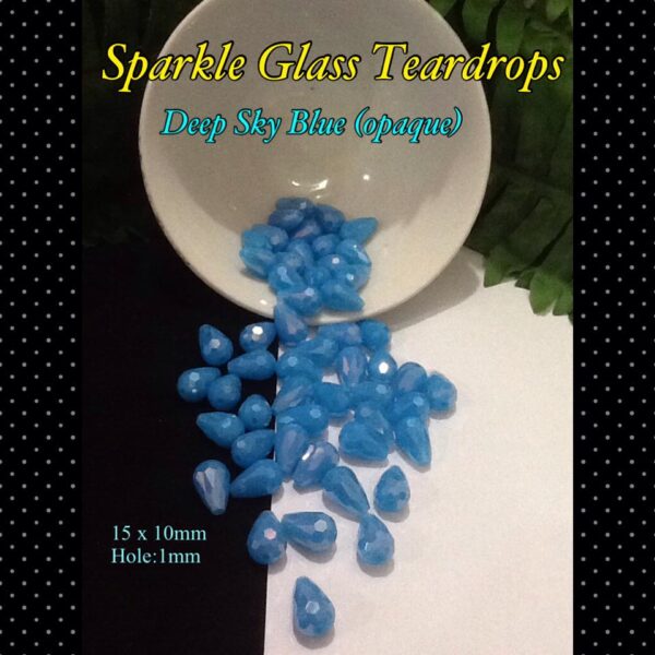 15x10mm Deep Sky Blue Sparkle glass teardrops (6pcs)