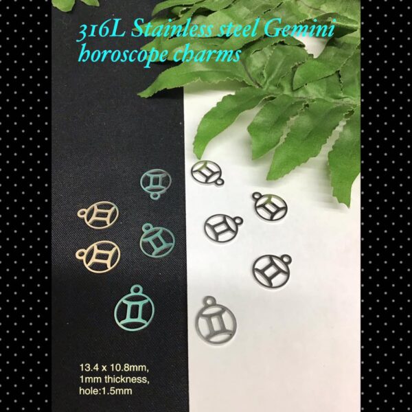 316L Stainless steel Gemini horoscope charms (10.8mm)