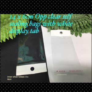 14x6cm Clear OPP self sealing bags with white display tab