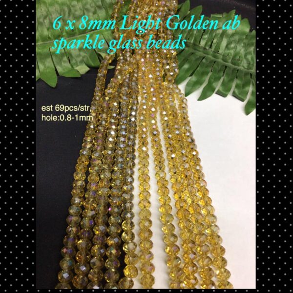 6 x 8mm Light Golden ab sparkle glass beads