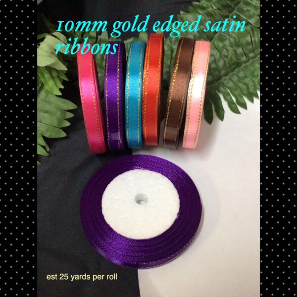 10mm Gold edged satin ribbons