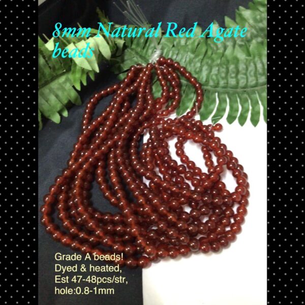 8mm Natural Red Agate beads (est 47-48pcs)