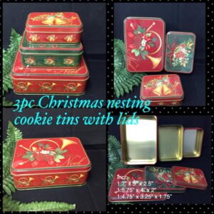 3pc Christmas print nesting cookie tins with lids