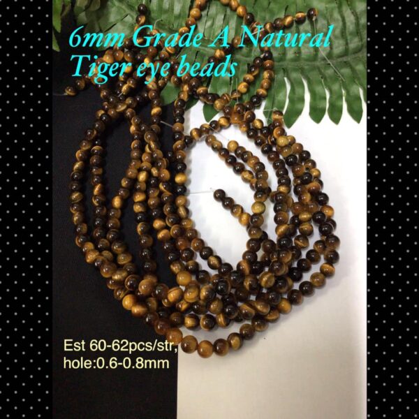 6mm Grade A Natural Tiger eye beads