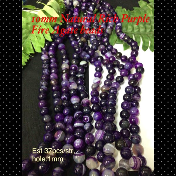 10mm Natural Rich Purple Fire Agate beads