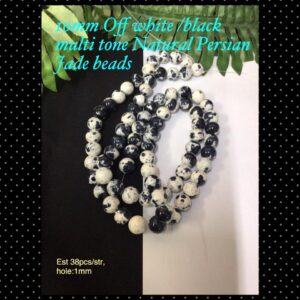 10mm Off White/black multitone Natural Persian Jade beads