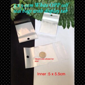 5x9.5cm White OPP self seal bags with display tab
